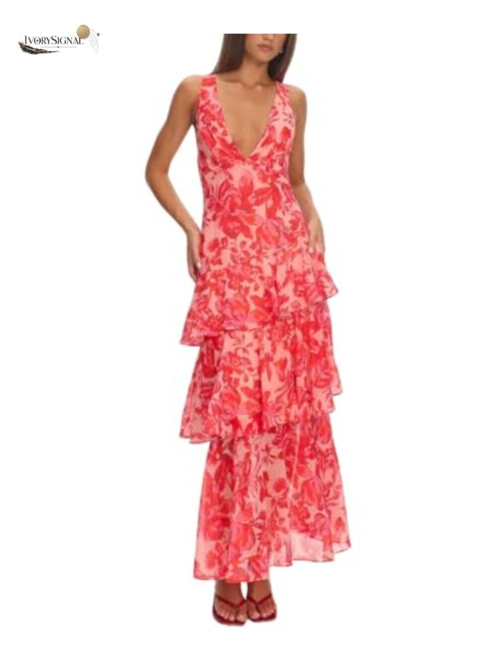 Women's Floral Maxi Dress Deep V Neck Backless Ruffle Chiffon Formal Wedding